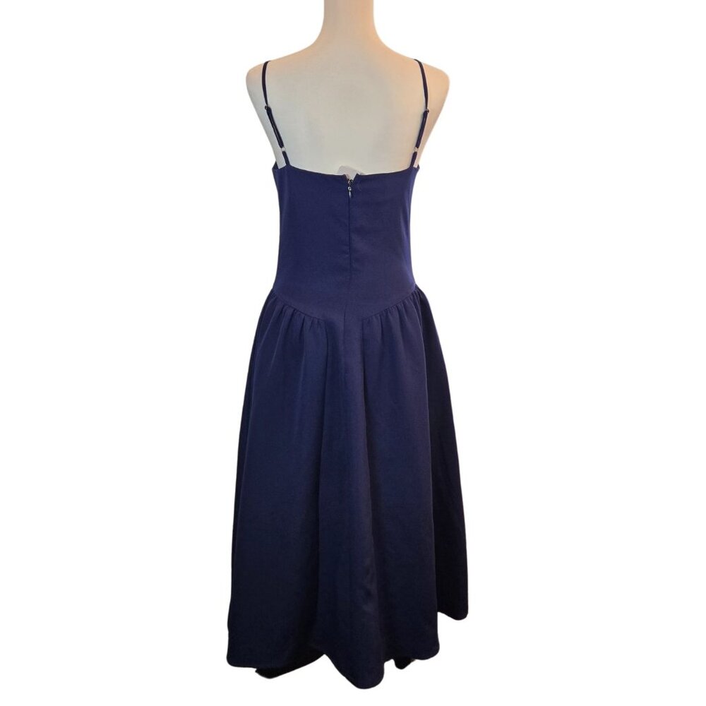 Women's Midi Dress W/ Voluminous Skirt, Adjustable Straps & Pockets  Sz: M Navy - Picture 4 of 16
